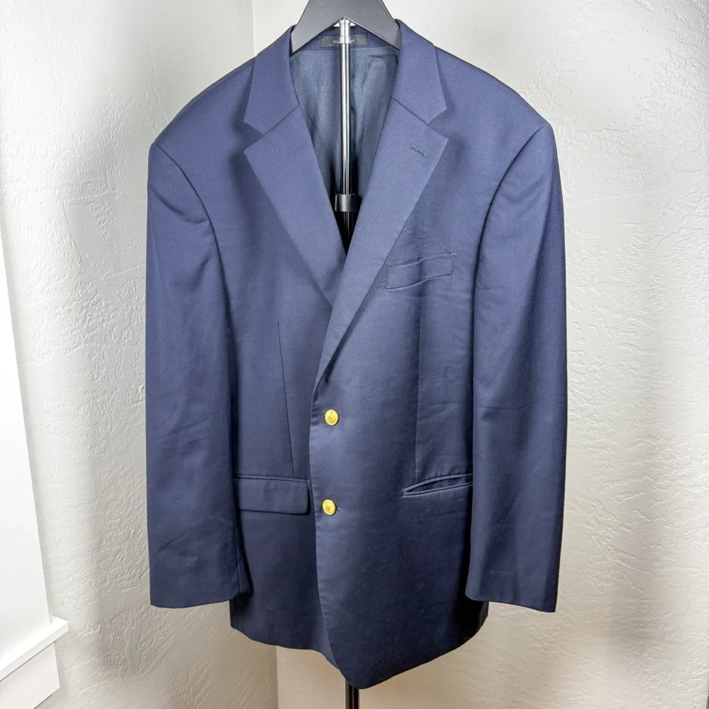 Lauren Ralph Lauren Navy Wool Blazer Gold Crest Buttons Classic Sport Coat 44R